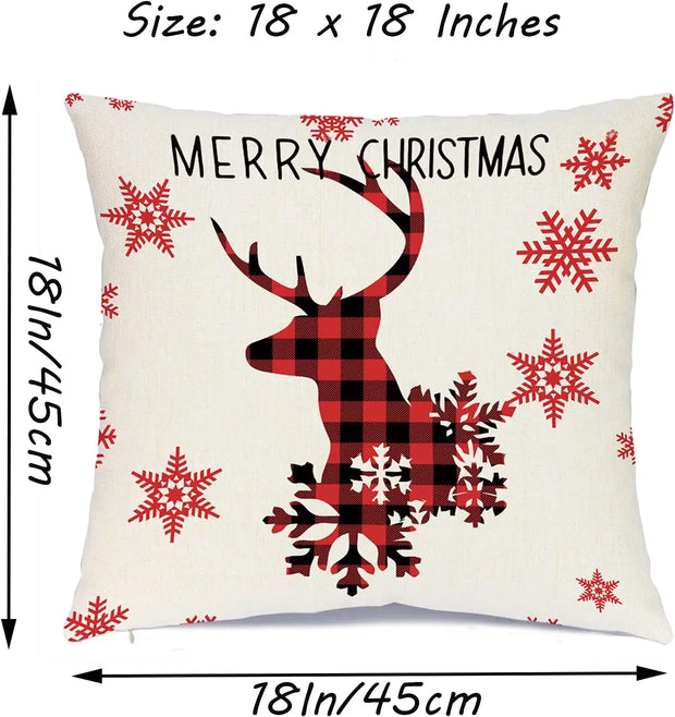 Christmas Throw Pillow Covers 18x18 Inches Set of 4 Holiday Decorations Winter Black and Red Buffalo Plaid Rustic Pillowcases