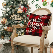 Buffalo Plaid Believe Joyful Home Snow Throw Pillow Cover,Christmas Winter Holiday Snowflake Cushion Case Decoration