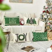 Merry Christmas Trees Mottos Green Throw Pillow Covers, Hello Winter Let it Snow Holiday Cushion Case Decoration for Sofa Couch