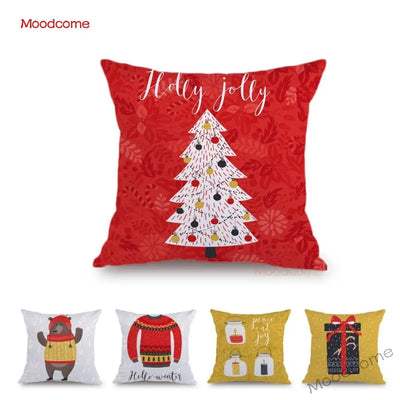 Merry Christmas Home Decorative Sofa Throw Pillow Case Xmas Tree Bear Deer Fox Winter Holidays Theme Cute Cartoon Cushion Cover