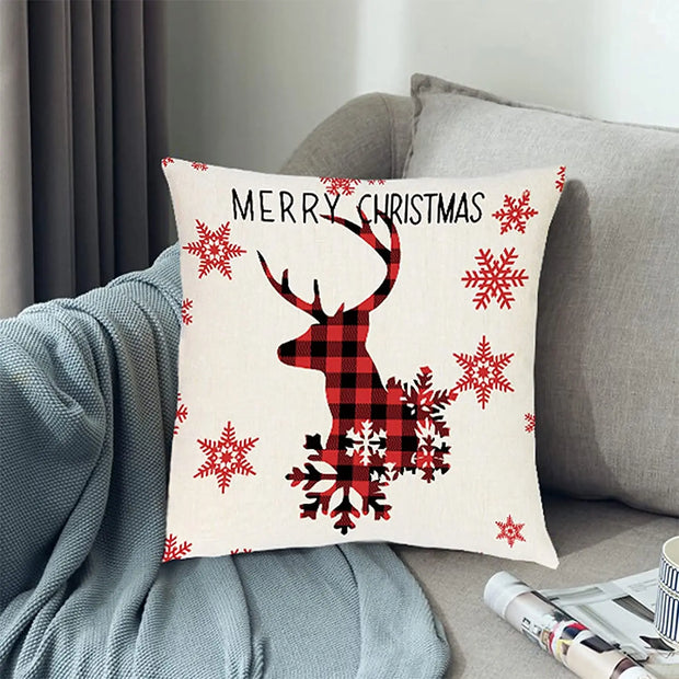 Christmas Throw Pillow Covers 18x18 Inches Set of 4 Holiday Decorations Winter Black and Red Buffalo Plaid Rustic Pillowcases