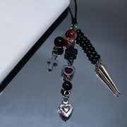 Black Red Mobile Phone Strap Phone Chains for Women Cross Heart Beaded Korea Kpop Charm Keychain Y2K Anti-Lost Lanyard Jewelry