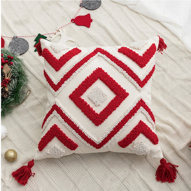 New Merry Christmas Embroidered Cushion Cover Red Geometric Tufted Throw Pillow Covers Holiday Party Home Decor Living Room