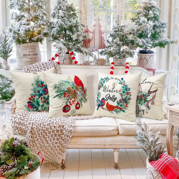 Christmas Throw Pillow Covers Linen Merry Christmas Cushion Case Garden Winter Holiday Pillowcase for Patio Furniture Couch