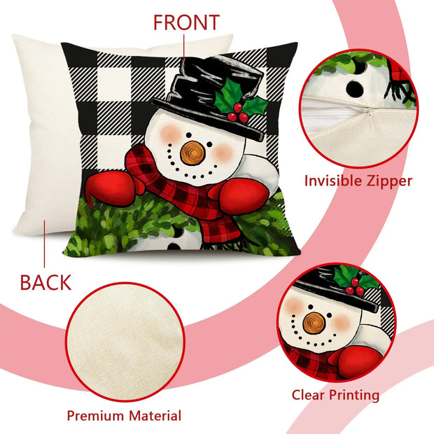 Christmas Pillow Covers Set of 4 Buffalo Check Farmhouse Xmas Snowman Santa Claus Holly Jolly Winter Holiday Decor Throw  Case