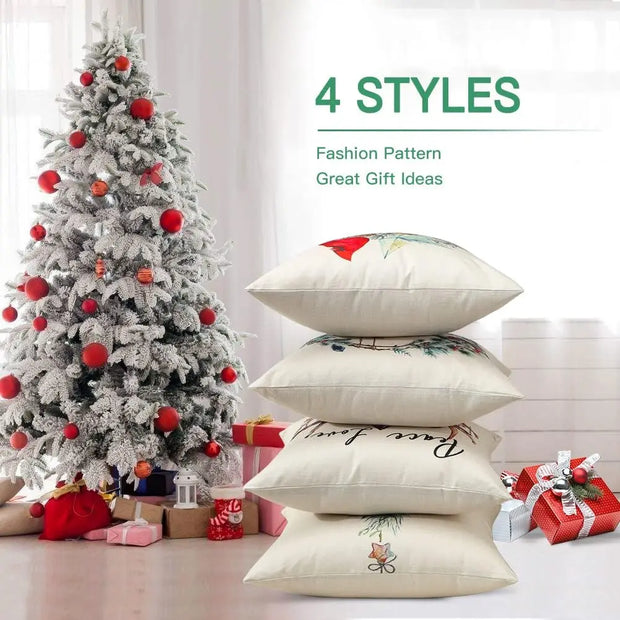 Christmas Throw Pillow Covers Linen Merry Christmas Cushion Case Garden Winter Holiday Pillowcase for Patio Furniture Couch